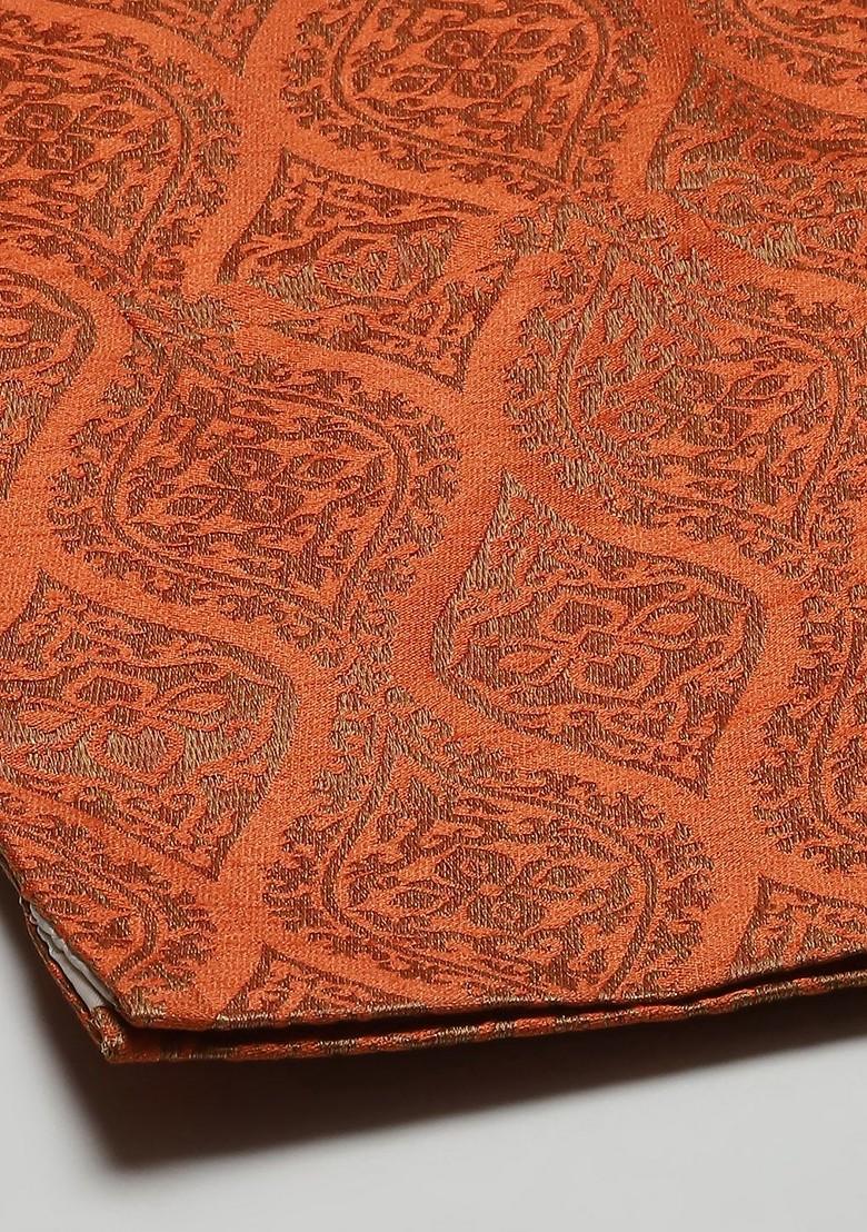 Orange Ethnic Motifs Silk Nehru Jackets For Men