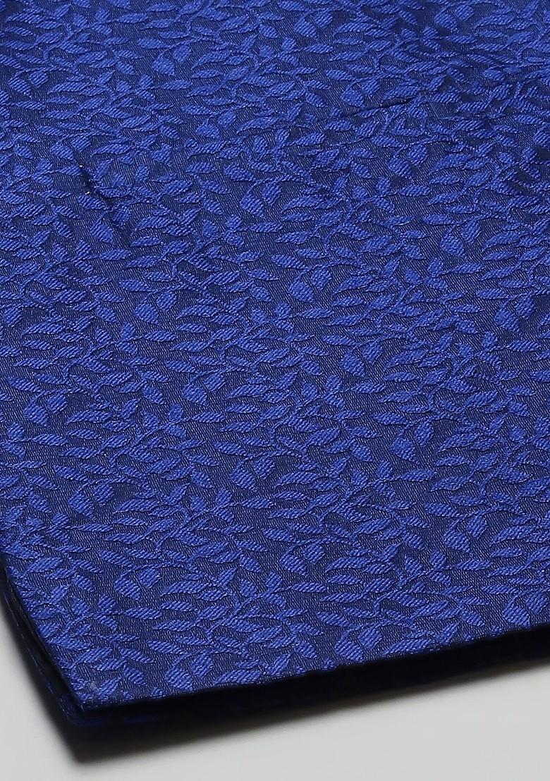 Blue Solid Silk Nehru Jackets For Men