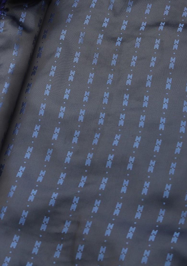 Navy Blue Embroidered Silk Nehru Jackets For Men