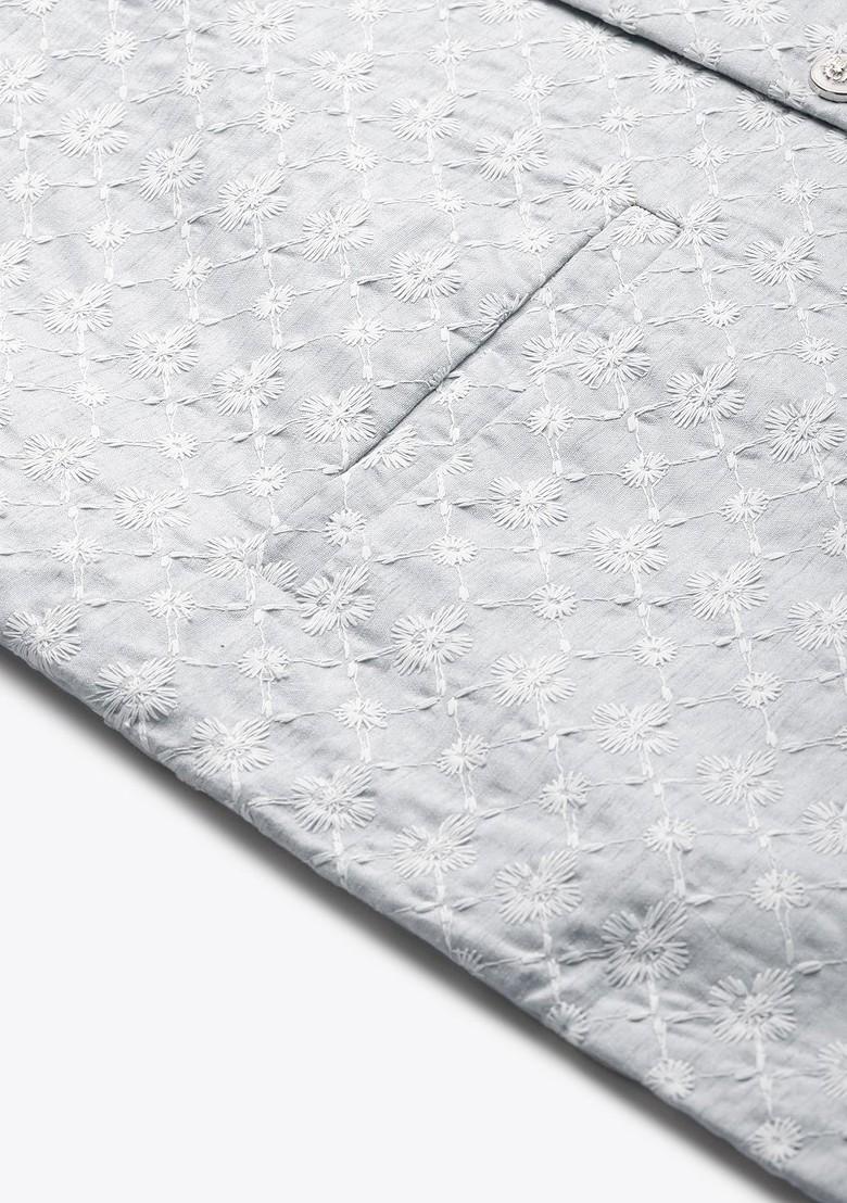 Grey Embroidered Poly Blend Nehru Jackets For Men