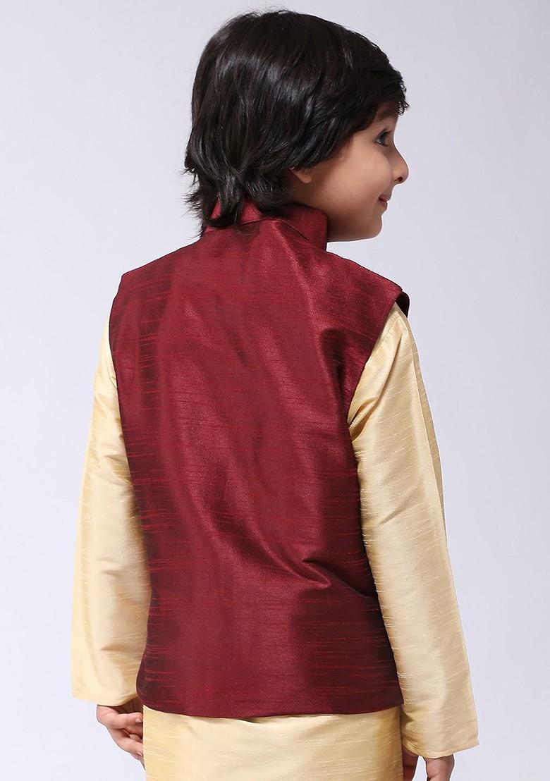 Maroon Solid Poly Blend Nehru Jackets For Men