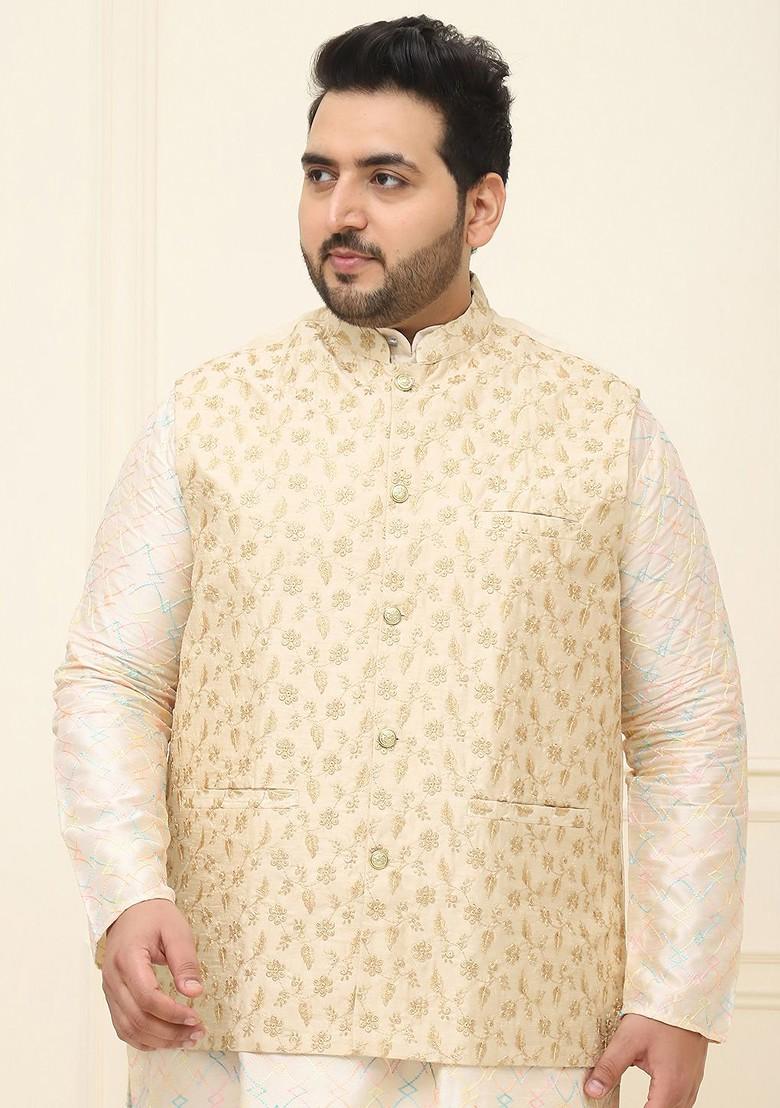 Beige Ethnic Motifs Cotton Nehru Jackets For Men