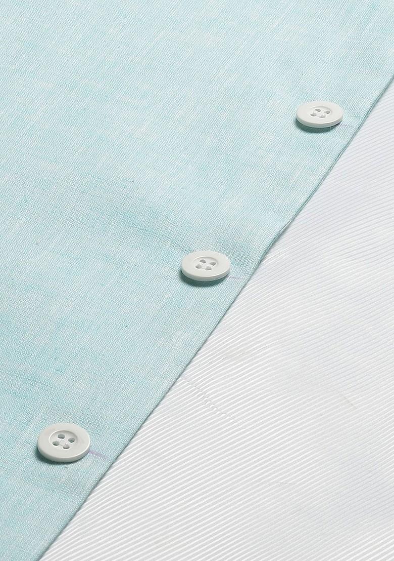 Blue Solid Cotton Nehru Jackets For Men