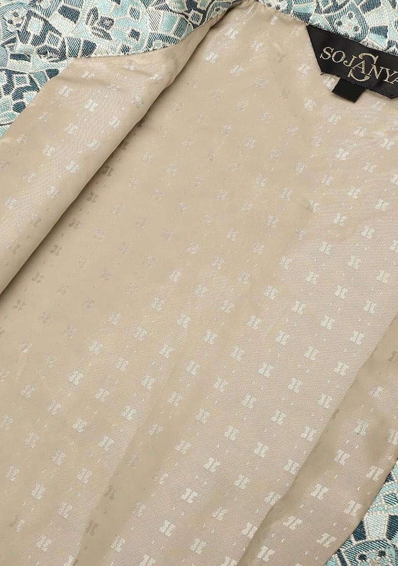 Green Ethnic Motifs Poly Blend Nehru Jackets For Men