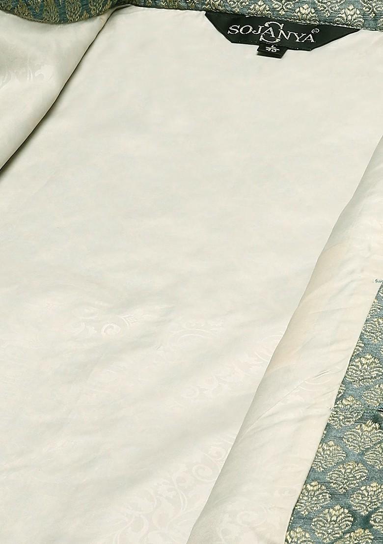 Green Woven Jacquard Nehru Jackets For Men