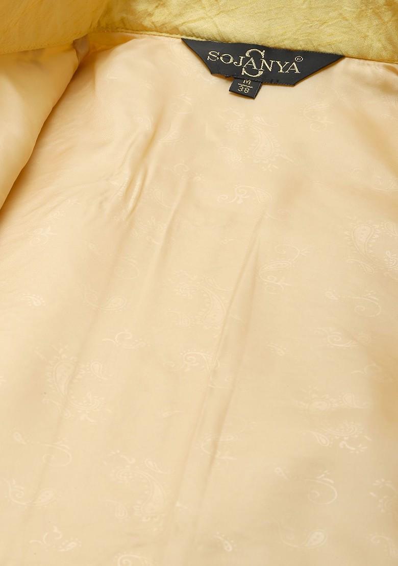 Yellow Mirror Work Poly Blend Nehru Jackets For Men