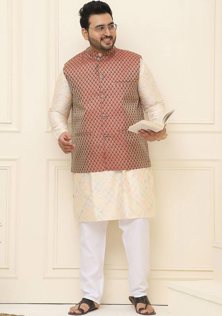 Maroon Printed Poly Blend Nehru Jackets For Men