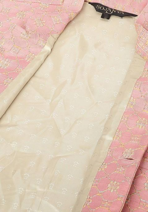Pink Woven Jacquard Nehru Jackets For Men