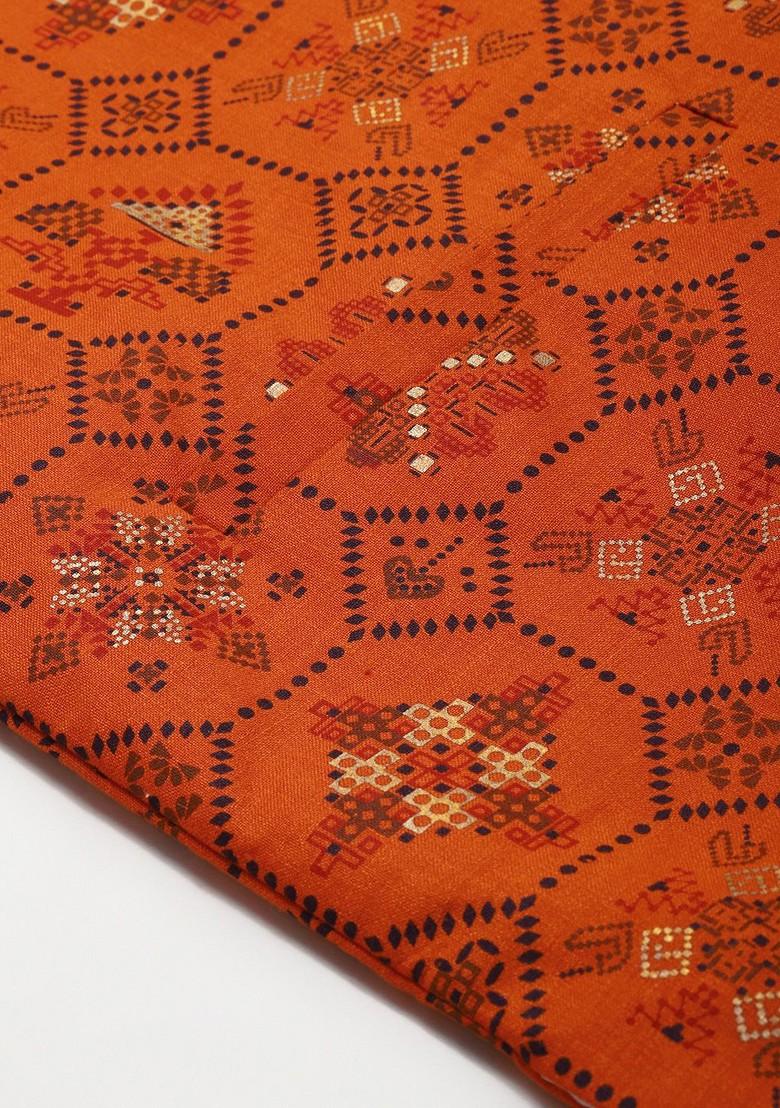 Orange Ethnic Motifs Poly Blend Nehru Jackets For Men