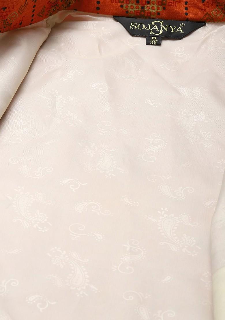 Orange Ethnic Motifs Poly Blend Nehru Jackets For Men