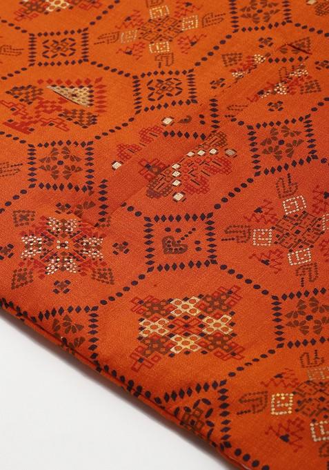 Orange Ethnic Motifs Poly Blend Nehru Jackets For Men