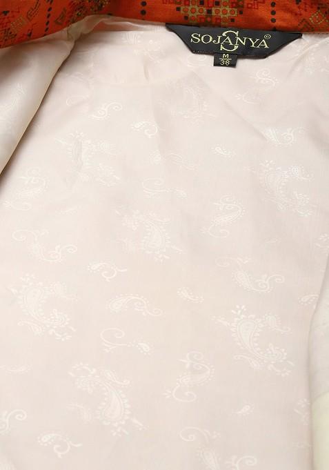 Orange Ethnic Motifs Poly Blend Nehru Jackets For Men