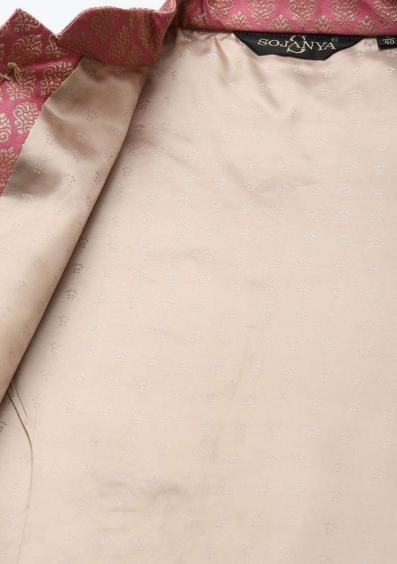 Pink Woven Silk Blend Nehru Jackets For Men - Indya