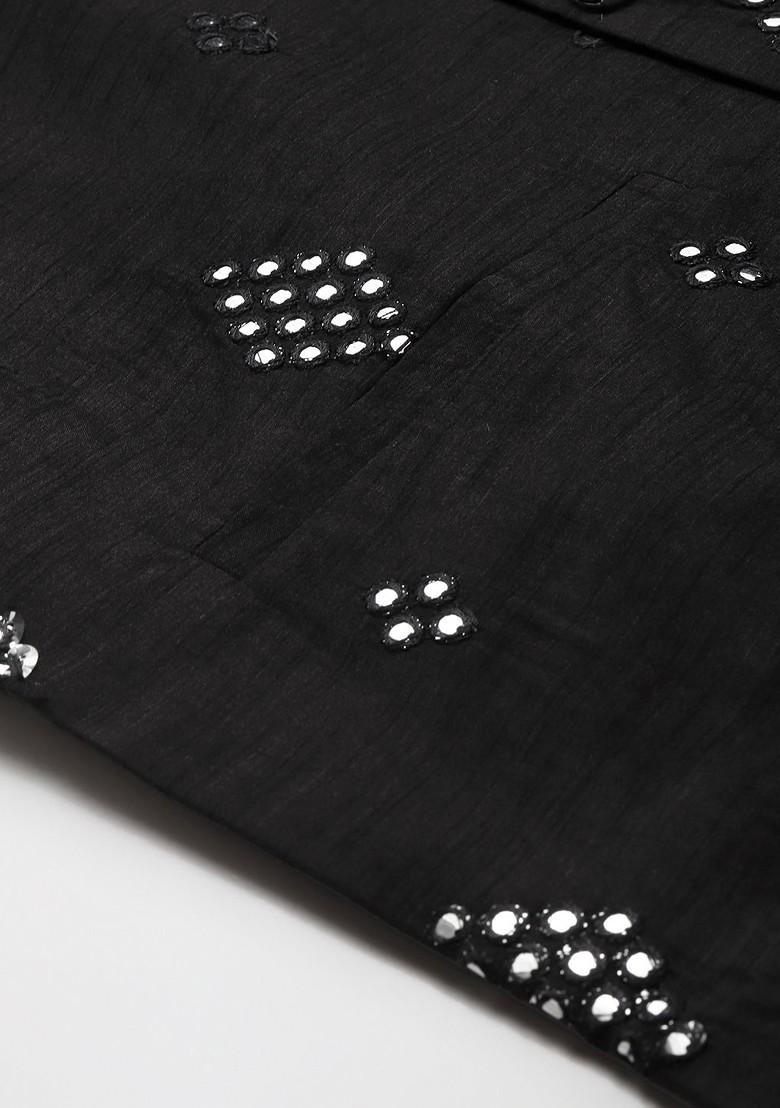 Black Mirror Work Poly Blend Nehru Jackets For Men