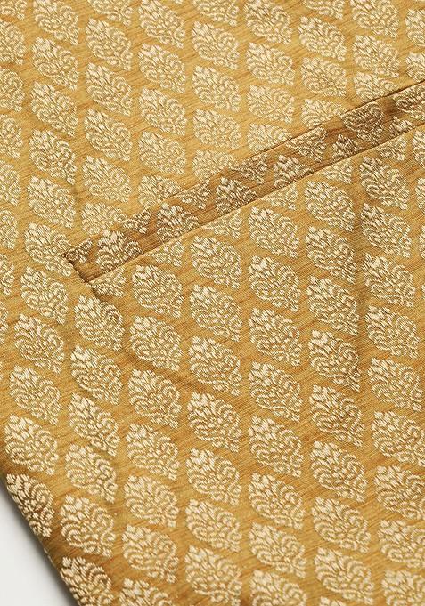 Yellow Printed Poly Blend Nehru Jackets For Men