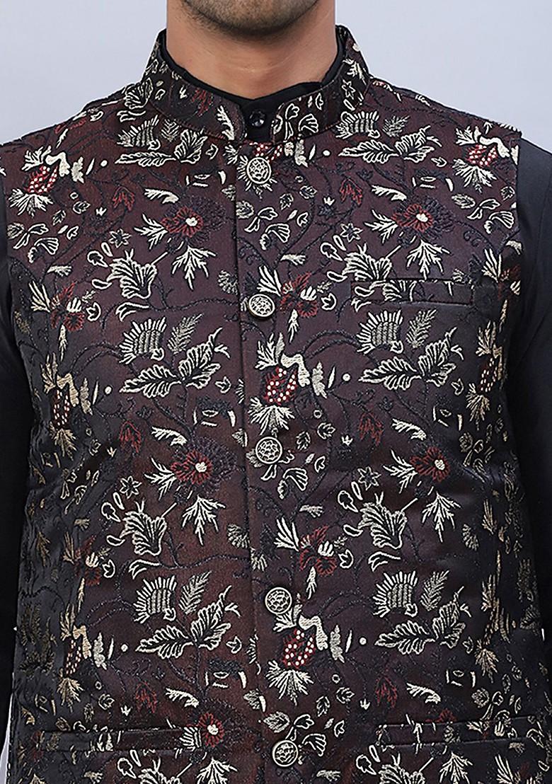 Maroon Embellished Poly Blend Nehru Jacket For Men