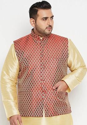 Maroon Solid Silk Nehru Jacket For Men