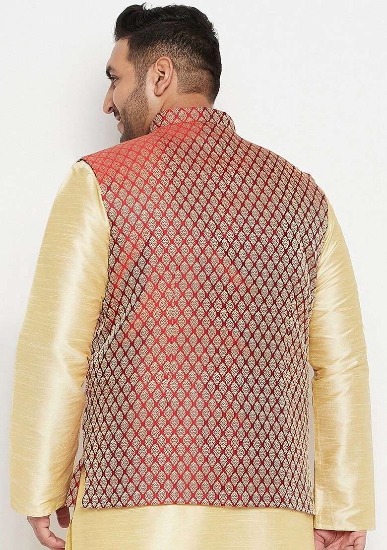 Maroon Solid Silk Blend Nehru Jacket For Men - Indya