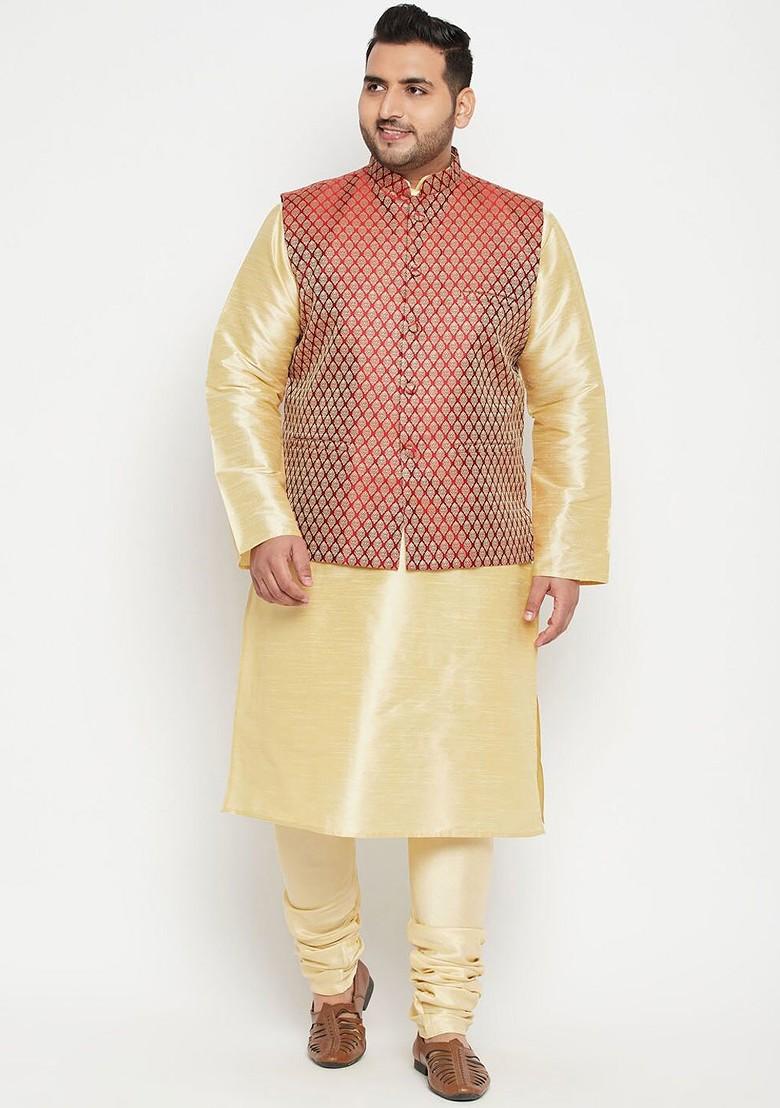 Maroon Solid Silk Nehru Jacket For Men