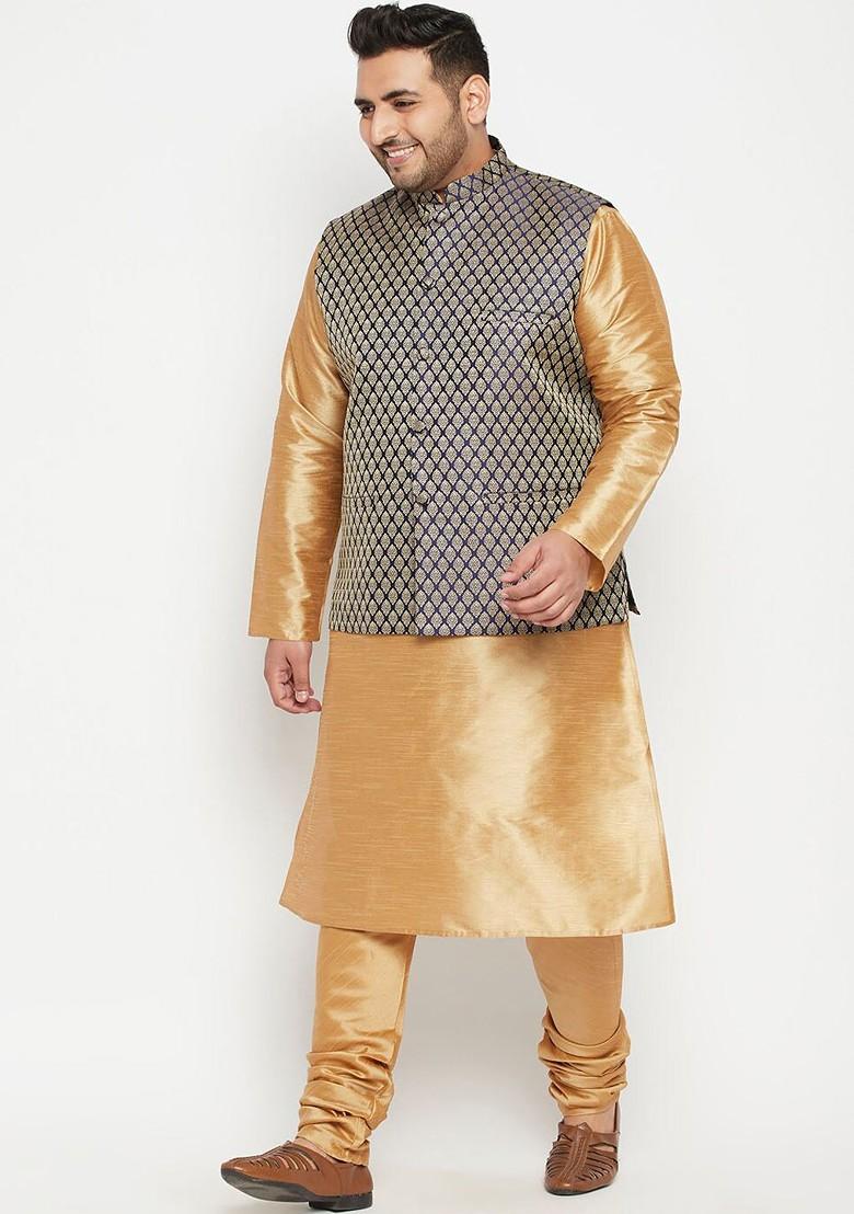 Navy Blue Woven Poly Blend Nehru Jacket For Men