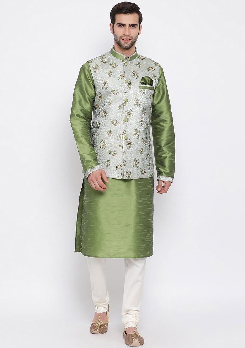 Grey Printed Poly Blend Nehru Jacket For Men