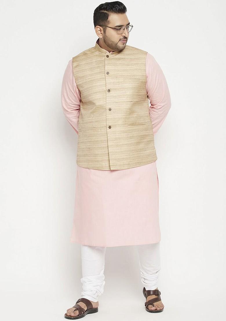 Beige Embroidered Poly Blend Nehru Jacket For Men