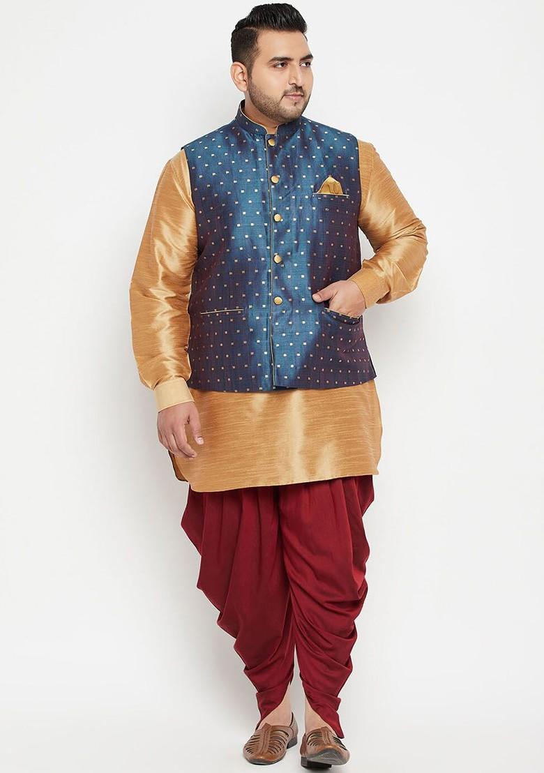 Blue Woven Poly Blend Nehru Jacket For Men