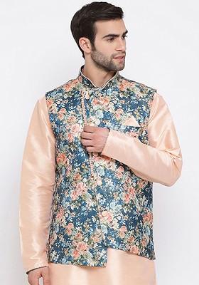 Multi Printed Poly Blend Nehru Jacket For Men