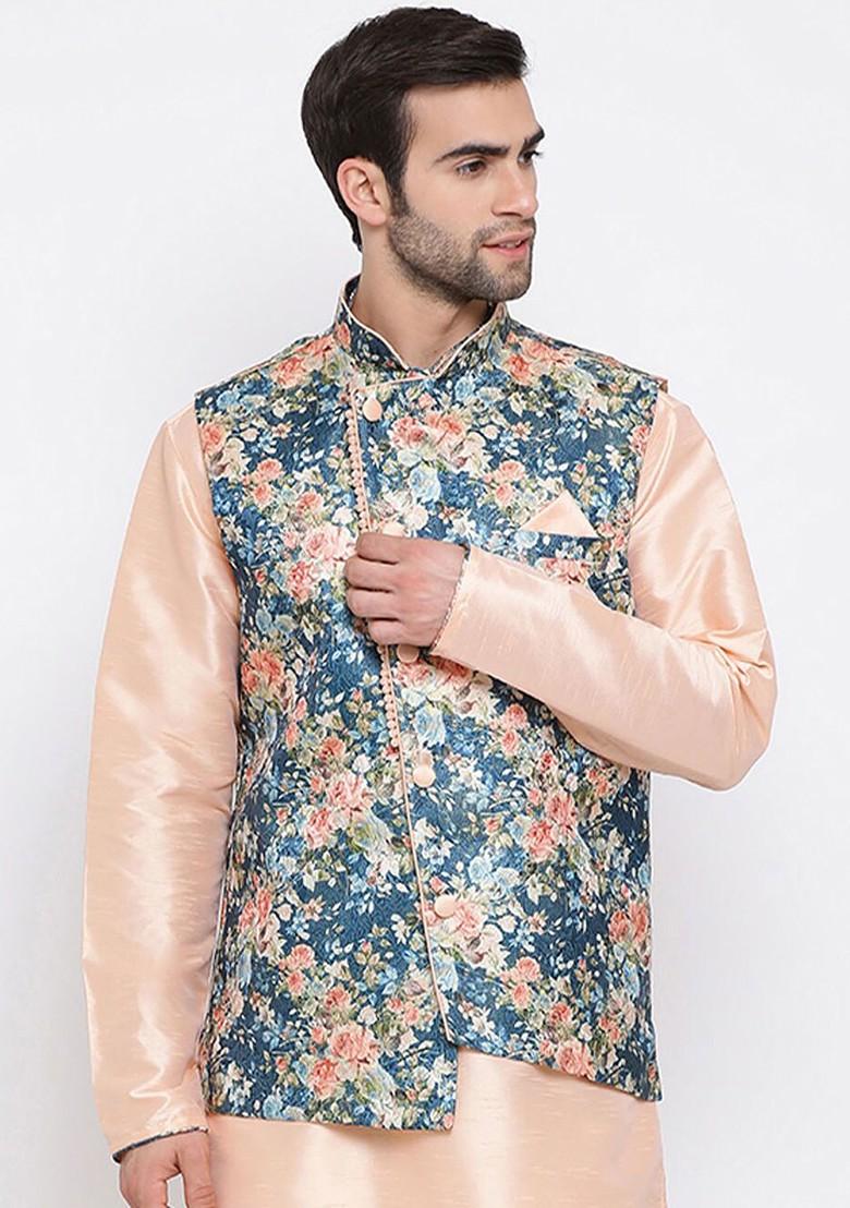Multi Printed Poly Blend Nehru Jacket For Men