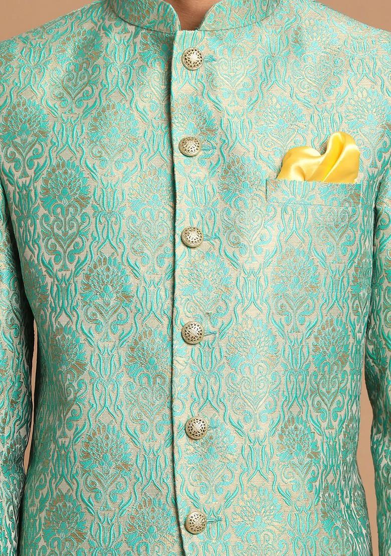 Green Solid Silk Blazers For Men
