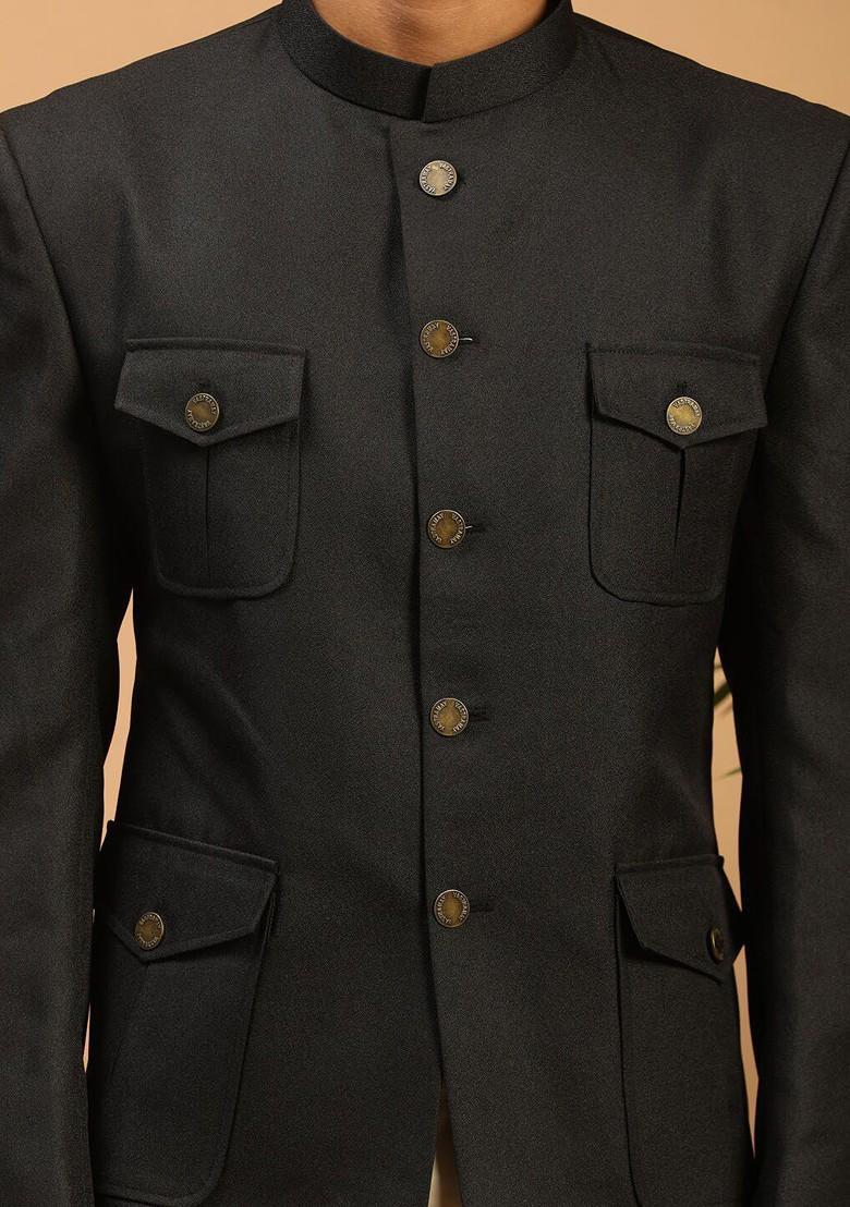 Black Solid Silk Blazers For Men