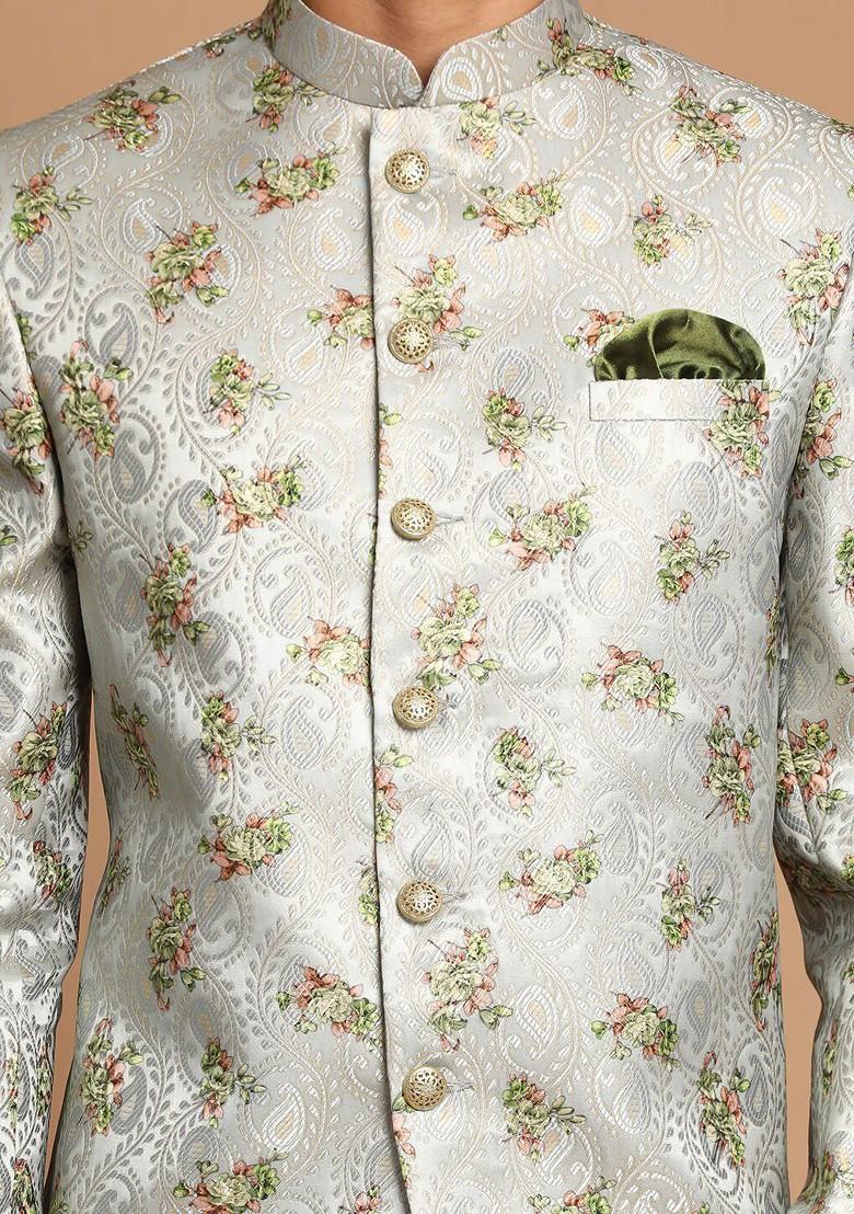 Green Embroidered Poly Blend Blazers For Men