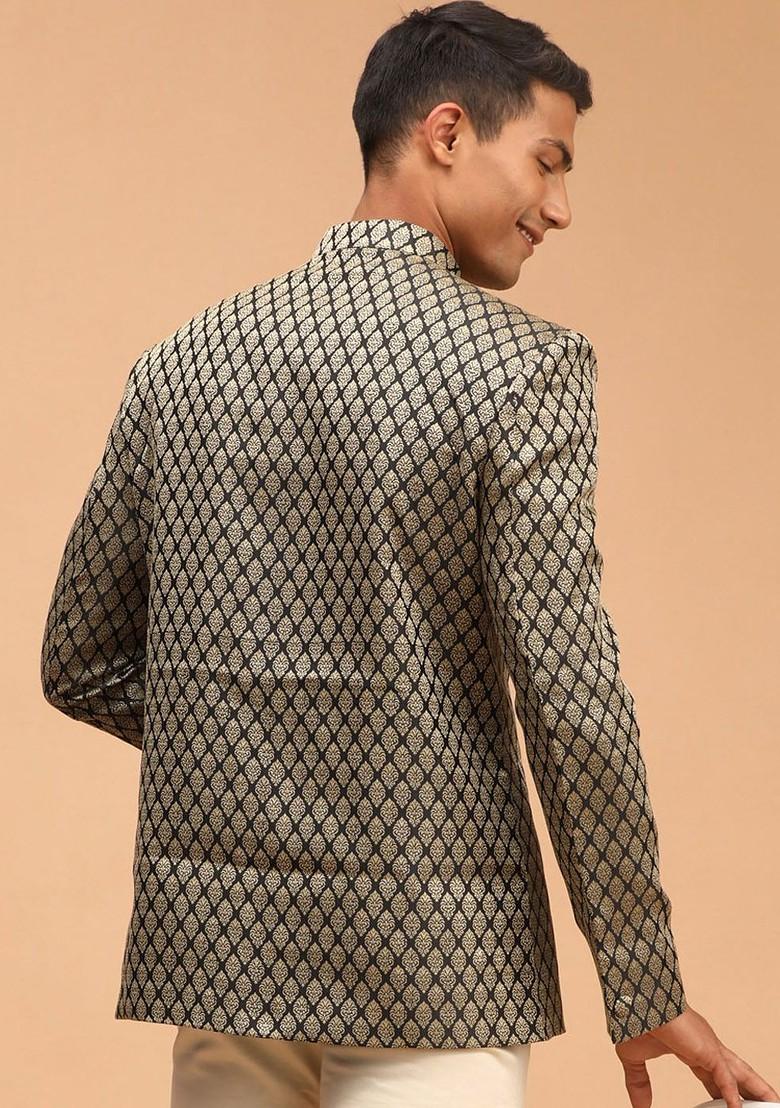 Black Woven Jacquard Blazers For Men