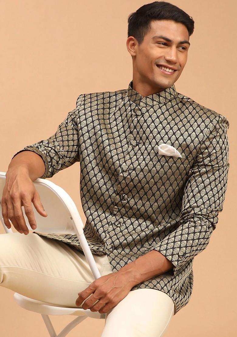 Black Woven Jacquard Blazers For Men