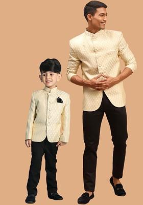 Cream Solid Silk Blazers For Men