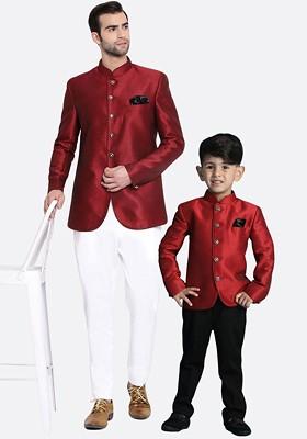 Maroon Solid Poly Blend Blazers For Men