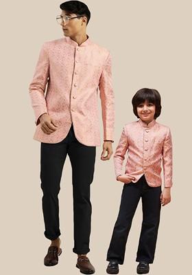 Pink Embroidered Poly Blend Blazers For Men