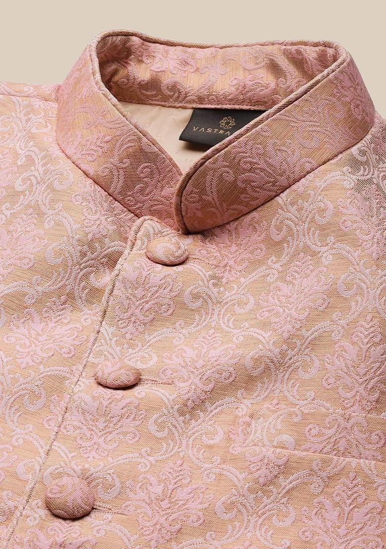 Pink Embroidered Poly Blend Blazers For Men