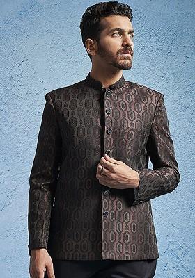 Rust Solid Poly Blend Blazers For Men