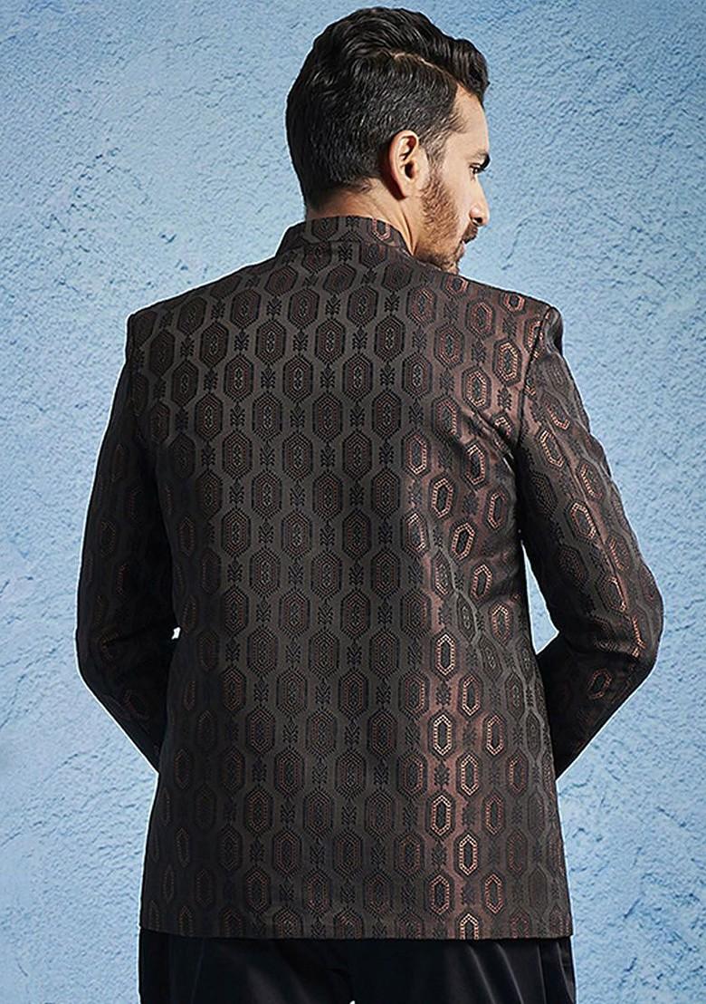 Rust Solid Poly Blend Blazers For Men