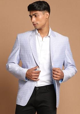 Lavender Solid Poly Blend Blazers For Men