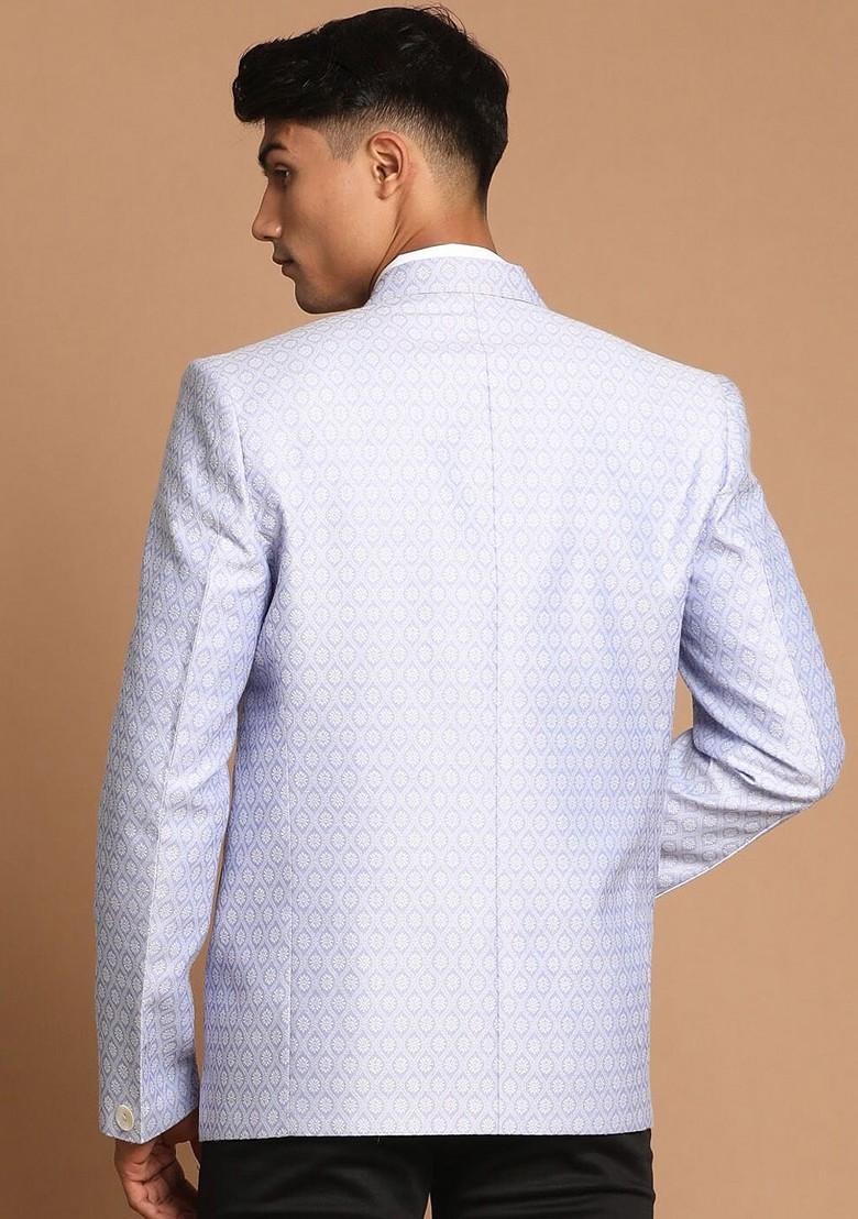 Lavender Solid Poly Blend Blazers For Men