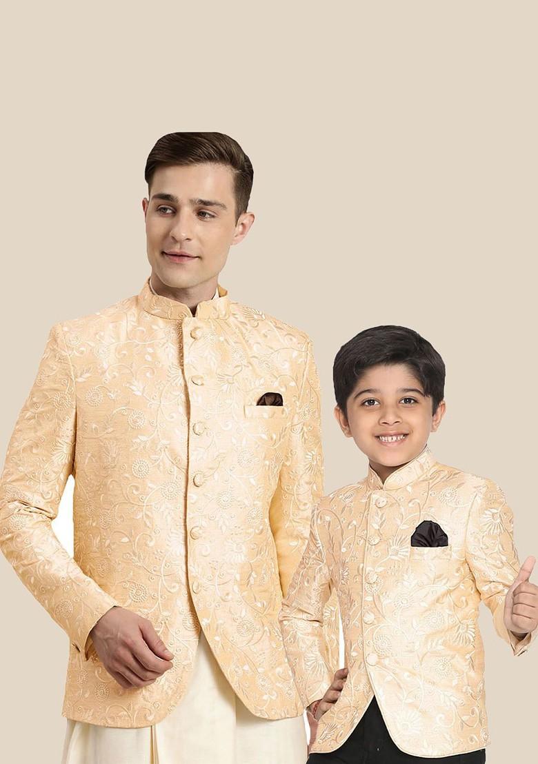 Beige Floral Print Poly Blend Blazers For Men