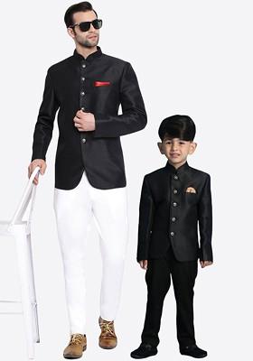 Black Solid Poly Blend Blazers For Men