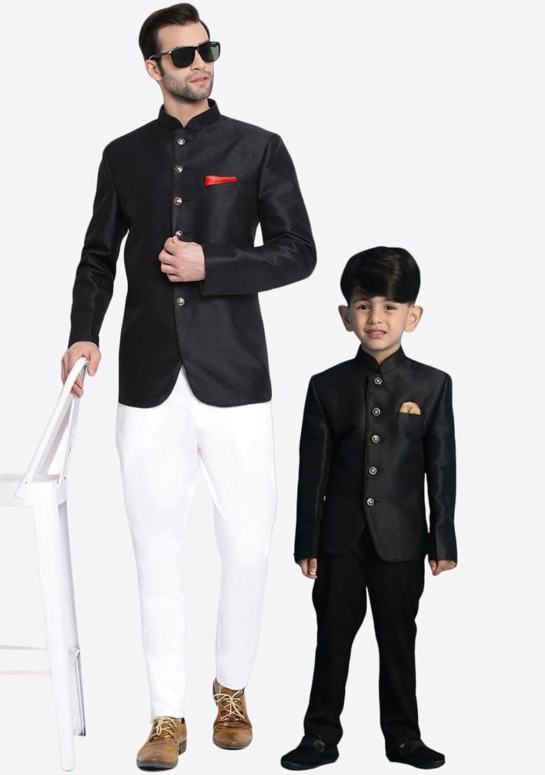 Black Solid Poly Blend Blazers For Men