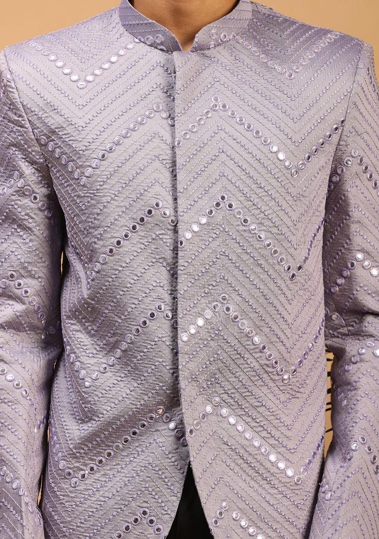 Purple Embellished Poly Blend Blazers For Men