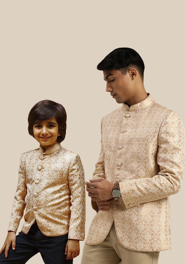 Gold Embroidered Jacquard Blazers For Men