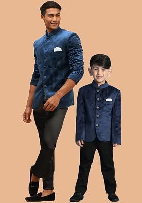 Blue Solid Poly Blend Blazers For Men