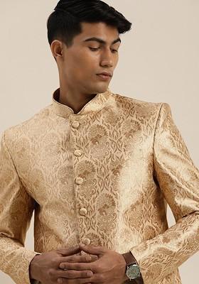 Gold Embroidered Poly Blend Blazers For Men