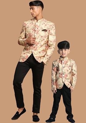 Brown Floral Print Poly Blend Blazers For Men